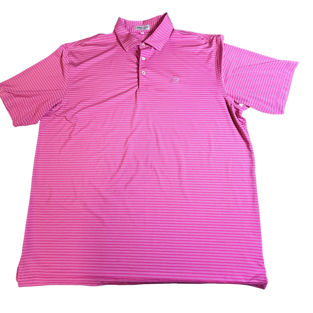 Peter Millar Summer Comfort Pink Striped Golf Polo Shirt Mens XL MF19EK26S